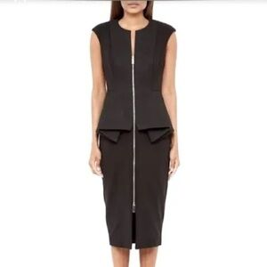 Ted Baker London Black Zip-Front Peplum Sheath Dress Size 3 (US 8)